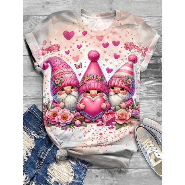 Adorable Gnome Love Crew Neck T-Shirt